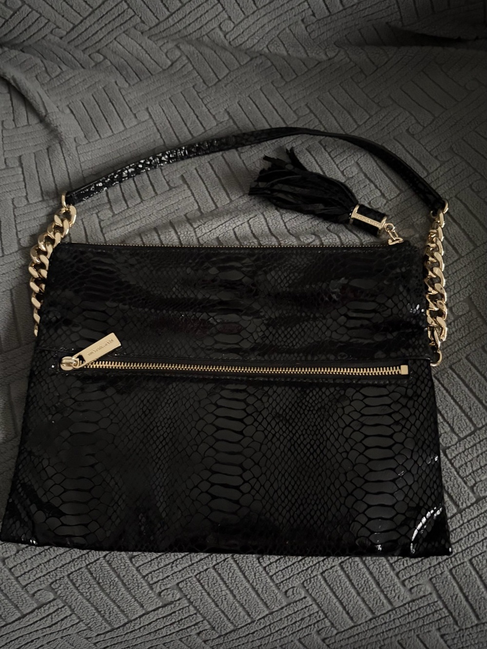 Michael Kors Black Patent Snake-Embossed Shoulder Bag with Gold Hardware - Picture 3 of 9